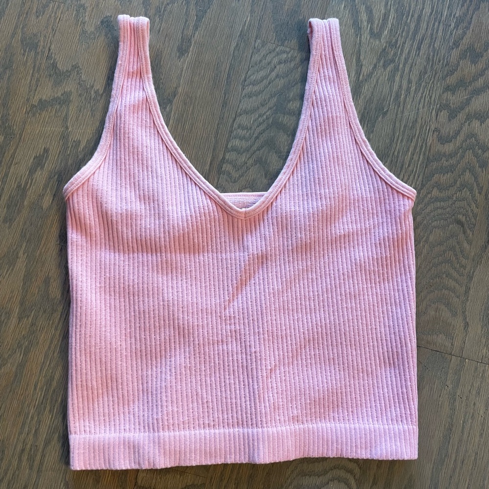 Intimately Free People Womens Rib Brami Crop Vneck Tank Top Size M/L Pink
